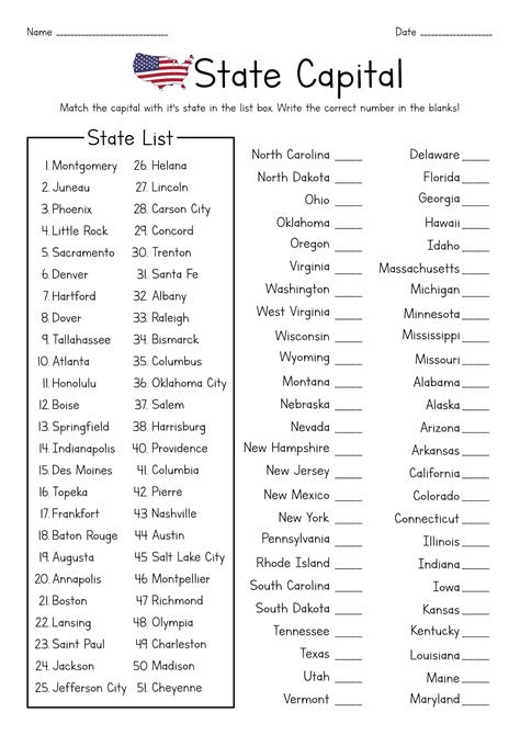 States And Capitals View Free Printable Geography Worksheet For Rd Sexiz Pix