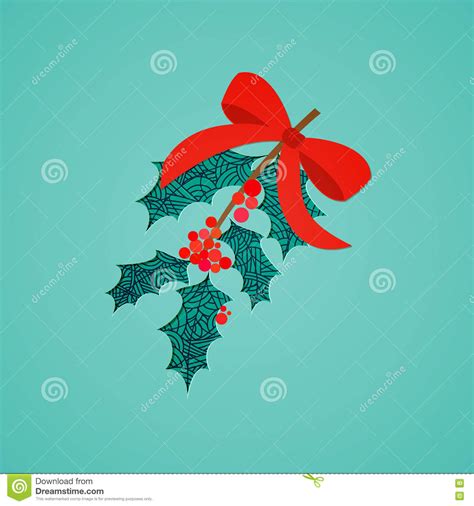 Abstract Mistletoe With Red Bow Christmas Collection Stock Vector