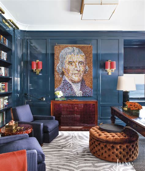 Eclectic Blue Office With Navy Blue Lacquered Paneling Luxe Interiors