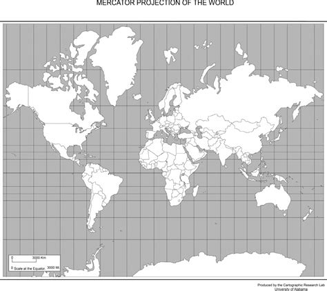 World Map Mercator Projection No Borders In North America For Coloring