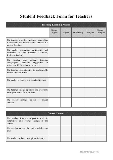 Student Feedback Form For Teachers Fill Out Sign Online And Download