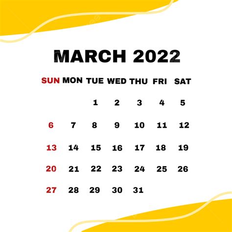 Gambar Maret 2022 Kalender Versi Kuning Maret 2022 Tahun Baru Png