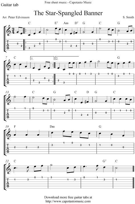 Yankee Doodleeasy Free Guitar Tab Sheet Music Score Free Printable