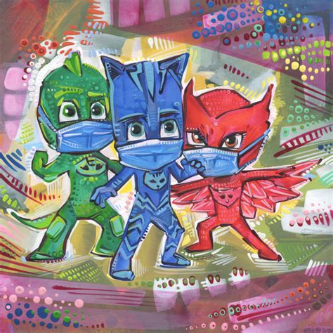 Pj Masks Wearing Face Masks For Covid 19 Painting By Artist Gwenn