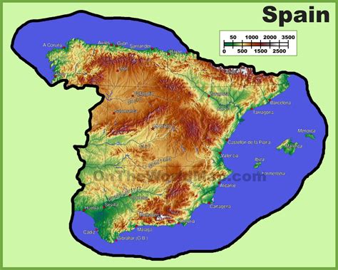 Spain Physical Features Map