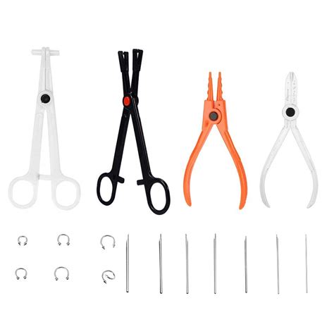 17pcs Body Piercing Kit Professional Stainless Steel Deco Tools Pliers Needles Set