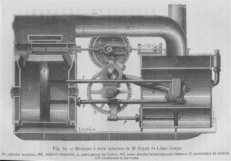 Two Cylinder Steam Engine Old Book Illustrations