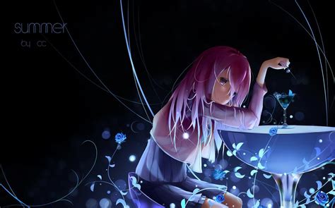 Wallpaper Anime Girl Pink Hair Blue Rose Free Pictures On Fonwall