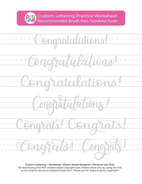 Practice your calligraphy by making a gorgeous flourished bee! Congratulations Brush Calligraphy Practice Sheets | Dawn ...