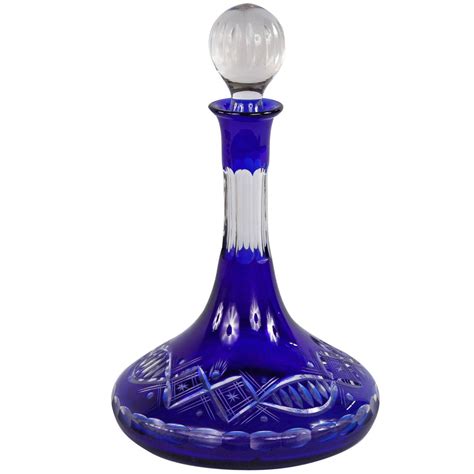 Early 1900s Blue Bohemia Glass Decanter Antique Glass Bottles Bohemia Glass Glass Decanter