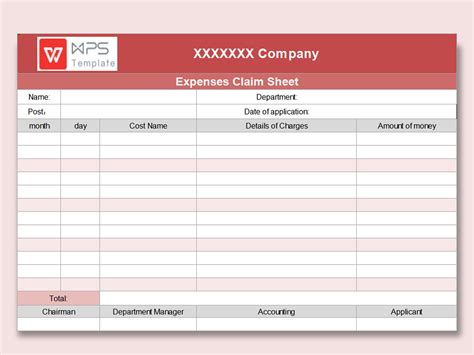 Excel Of Expenses Claim Sheetxlsx Wps Free Templates