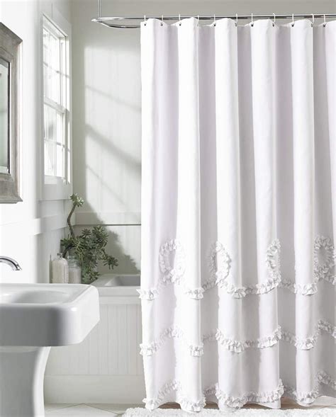 Felisa White Shower Curtain With Ruffle Loopfarmhouse Shabby Chic Fabric Shower Curtain For