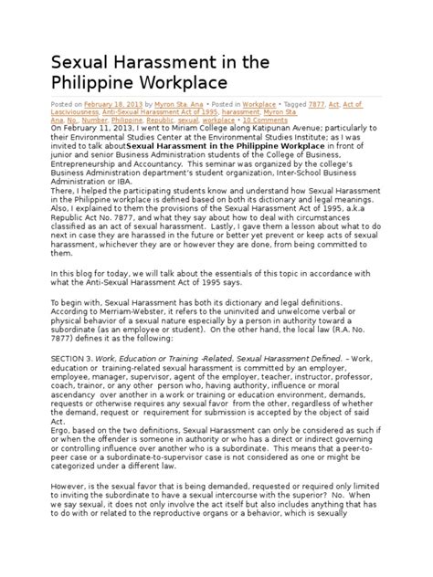 Sexual Harassment In The Philippine Pdf Sexual Harassment Harassment