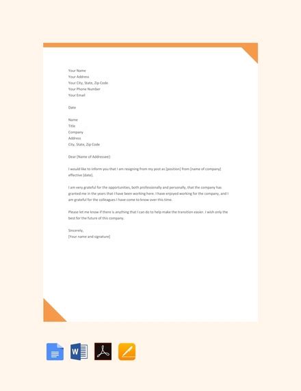Resignation Letter Word Template For Your Needs