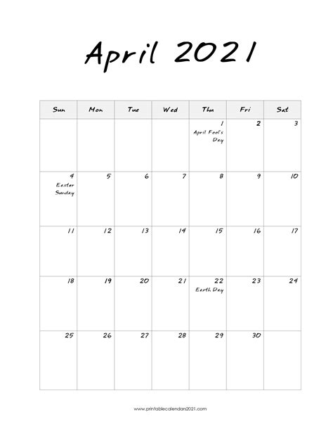 Please note that our 2021 calendar pages are for your personal use only, but you may always invite your friends to visit our website so they may browse our free printables! 65+ April 2021 Calendar Printable with Holidays, Blank ...