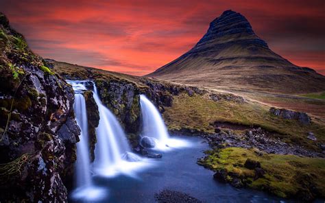 Sunset Waterfall Iceland Scenery Photo Hd Wallpaper Preview Hot Sex Picture