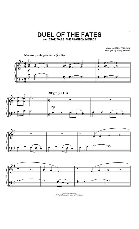 Duel Of The Fates Piano Big Notes 2 Print Sheet Music