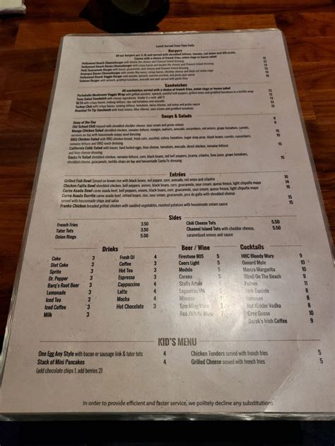 Hollywood Beach Cafe Menu Oxnard Ca 93035