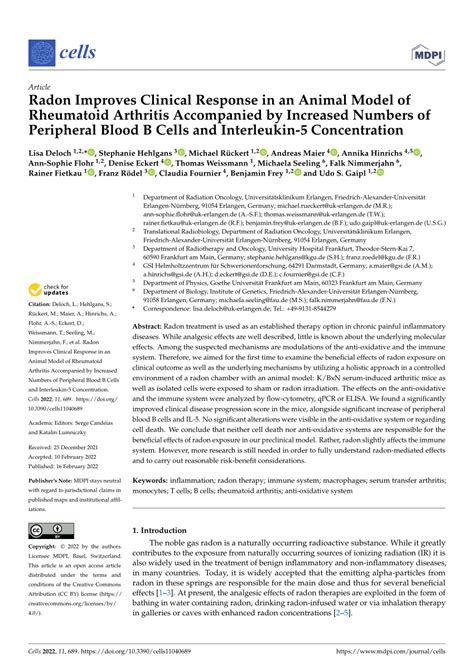 Pdf Radon Improves Clinical Response In An Animal Model Of Rheumatoid