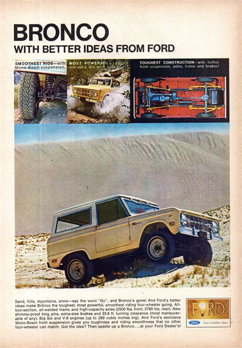 1968 Ford Bronco 4wd Usa Original Magazine Advertisement Ford Bronco