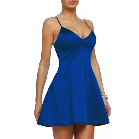 Blue Satin Mini Dress With Thin Straps