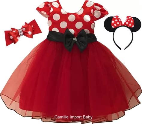 Vestido Festa Luxo Infantil Minnie Vermelha Tiara E Bolero R 157 Em