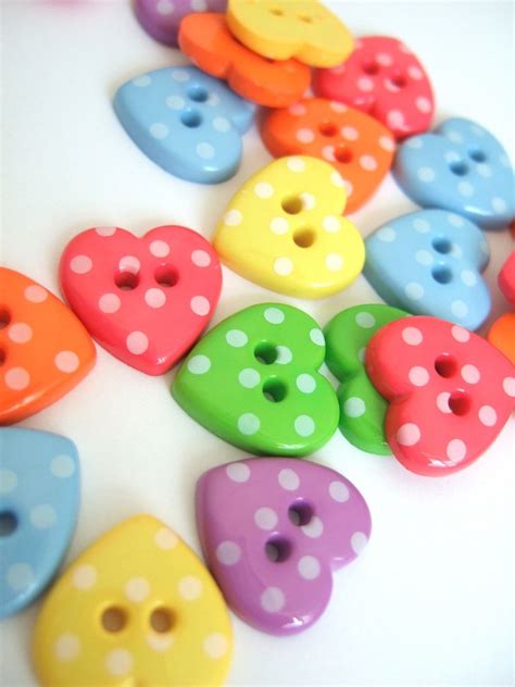 Heart Buttons x60 Polka Dot Brights 10 each of 6 colours | Etsy | Button crafts, Polka, Polka dots