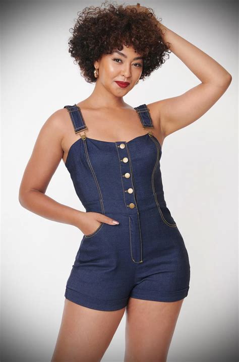 blue denim smooth talker romper a 50s style black all in one