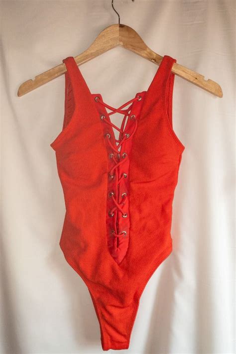 Tie Knot Bikini Swimwear One Piece Red Swimsuit Halter Swimsuit Red