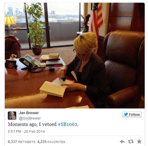 Planet Trans Arizona Governor Jan Brewer Tweets A Picture Of Her Vetoing The Anti Lgbt Bill