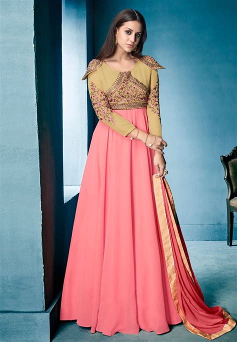Pink Georgette Readymade Long Anarkali Suit 196083 In 2020 Long Anarkali Anarkali Suits Gowns