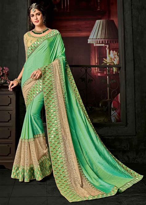 Indian Women Cyan Color Two Tone Silk Saree Saree Designs Party Wear Sarees Simple Saree Designs