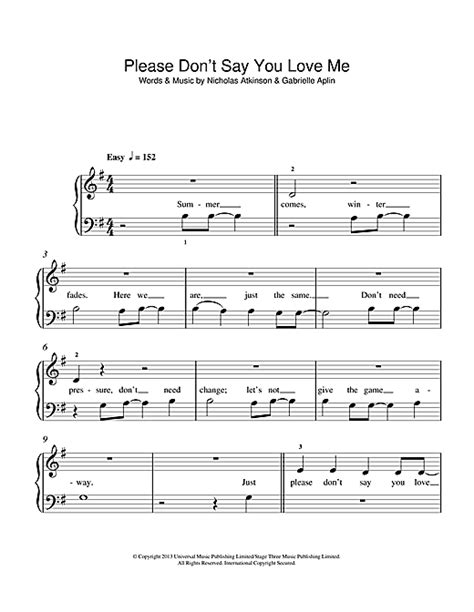 Please Dont Say You Love Me Sheet Music By Gabrielle Aplin 5 Finger