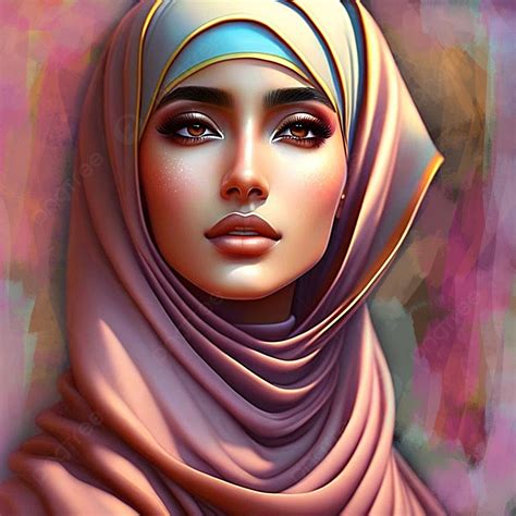 امرأة جميلة في الحجاب مع ضربات الفرشاة الملونة الخلفية مسلم امراة جميلة فتاة الحجاب صورة