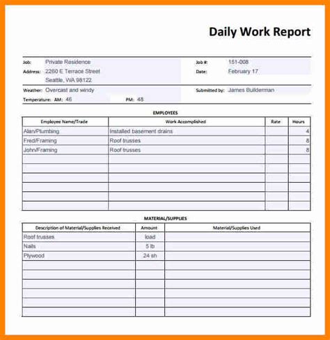 Employee Daily Report Template Professional Templates