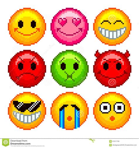 Pixel Smileys For Games Icons Vector Set Stock Vector Illustration Of
