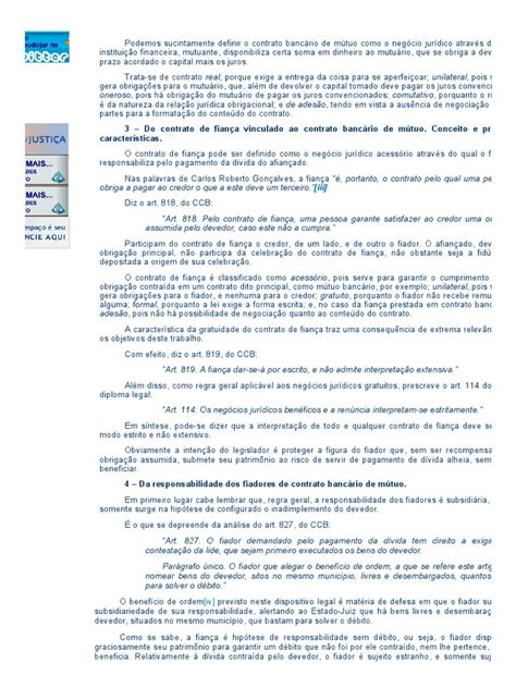 A Possibilidade De Exoneração Da Fiança Prestada Em Contrato Bancário De Mútuo Ante A