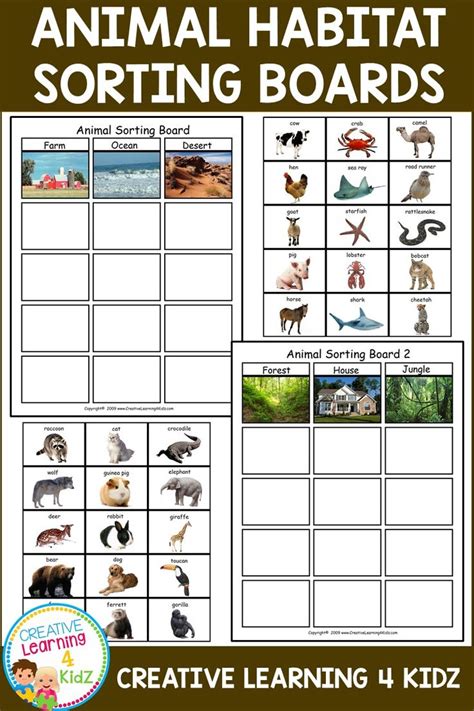 An Animal Habitat Sorting Board With Pictures And Words To Help