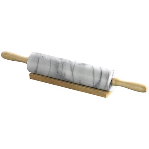 18 In White Marble Rolling Pin With Wood Cradle