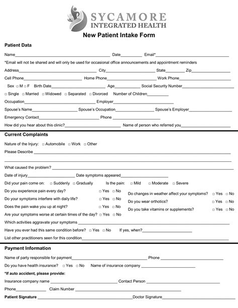 Free Patient Intake Form Template Printable Templates