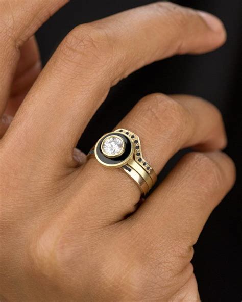 Senna Diamond Halo Ring With Black Enamel Bario Neal Beautiful Gold