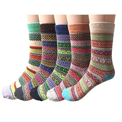buy pack of 5 womens vintage style thick wool warm winter crew socks christmas