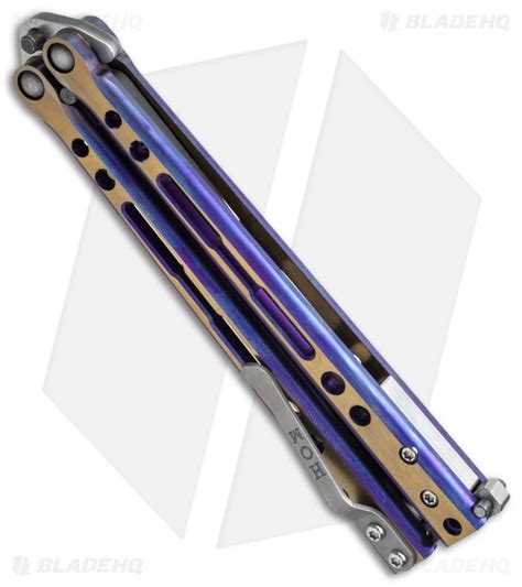 Hom Design Specter Evo Titanium Balisong Knife Purple Gold 44 Two