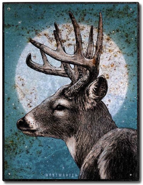 Deer Head With Full Moon Night Antlers Pencil Drawing Artwork