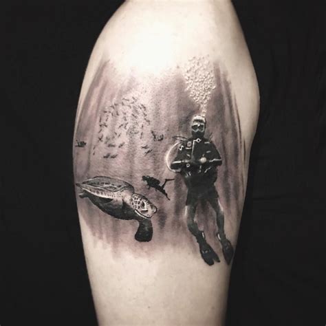 3d Realistic Scuba Diver Underwater Tattoo Gerçekçi Realistik Scuba