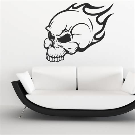 flaming skull head wall art sticker wall decals transfers ebay