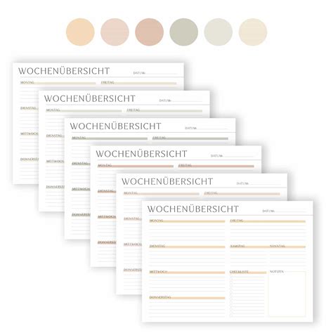 Das zifferblatt kann für jeden gewünschten ort der welt und. Wochenplan Vorlage | PDF Set aus 6 Farben | Swomolemo Printables