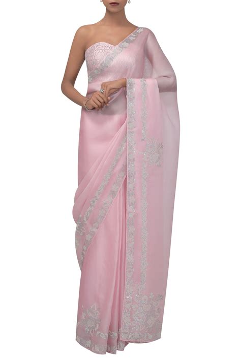 Buy Chhaya Mehrotra Pink Silk Organza Saree With Blouse Online Aza Fashions