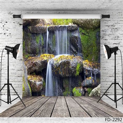 Waterfall Stone Wooden Floor Photographic Backgrounds Vinyl Backdrops