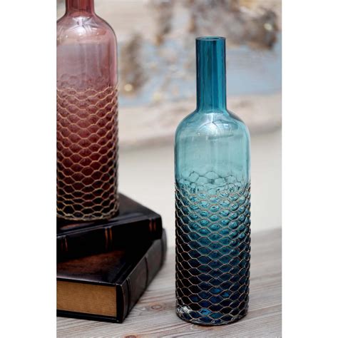 17 In Honeycomb Glass Decorative Bottle In Teal 53076 The Home Depot